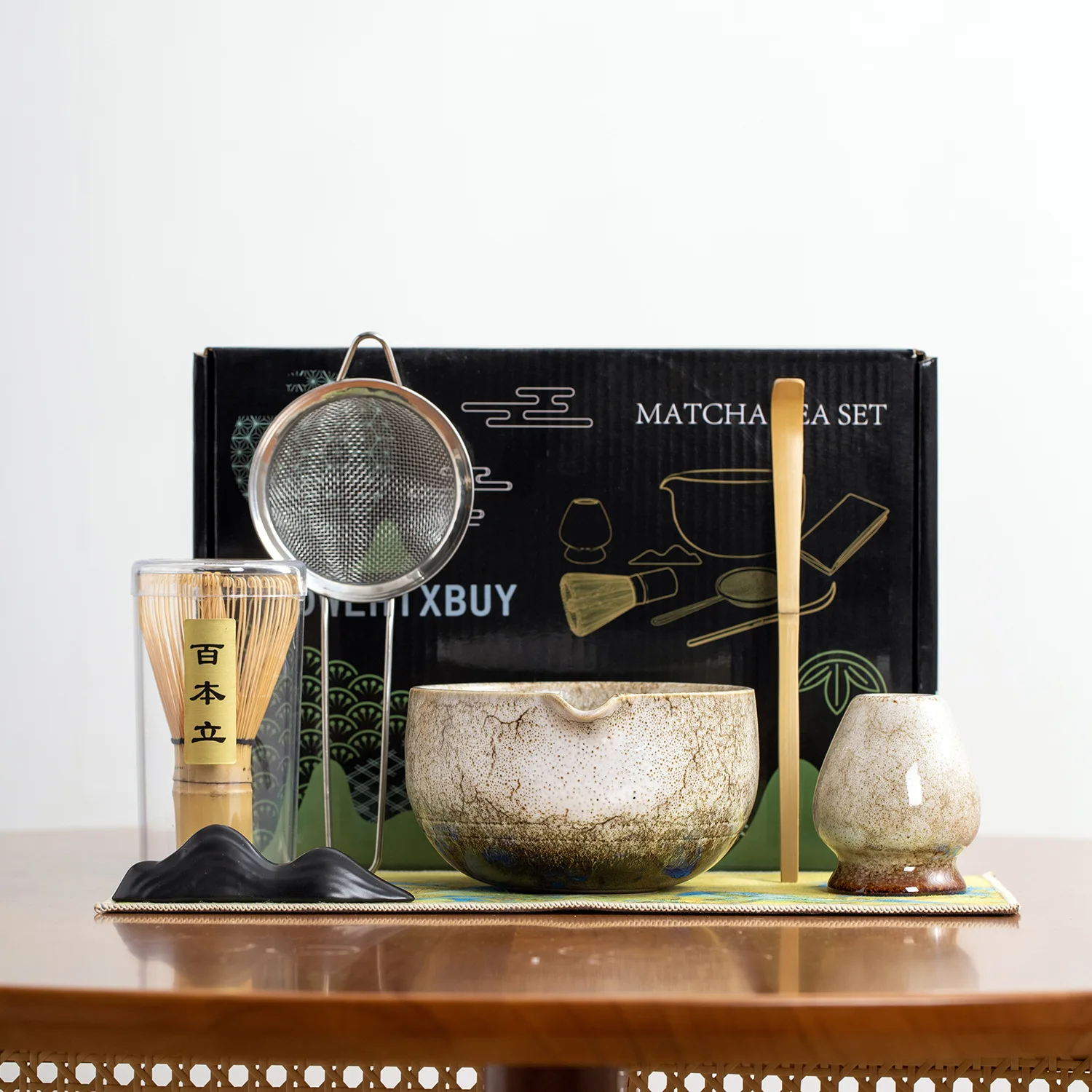 4/7PCS Japanese Flint red Matcha Making Set Bamboo Matcha Brush Exquisite Matcha Bowl Box with Whisk Sumptuous Tea Tools Gifts