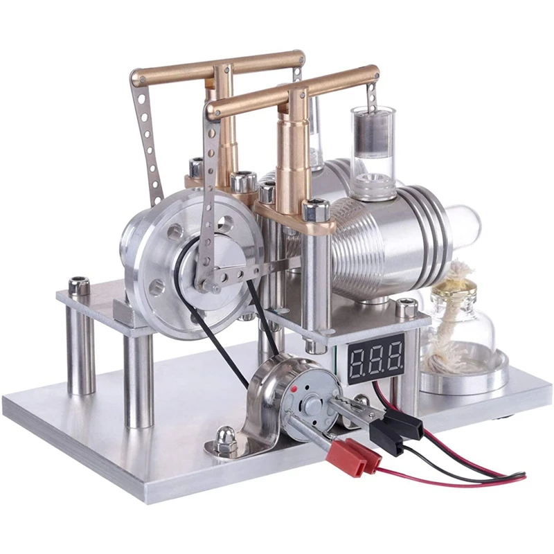 Double Cylinder Stirling Engine Motor Model With Voltage Display Meter Science Experiment Engine Teaching Tool