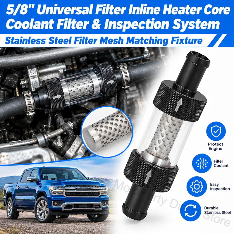 5/8" Universal-Inline-Heizkernfilter, Kühlmittelfilterklemmen & Inspektionssystem, Edelstahl-Filtergewebe, passende Halterung – Detail 1