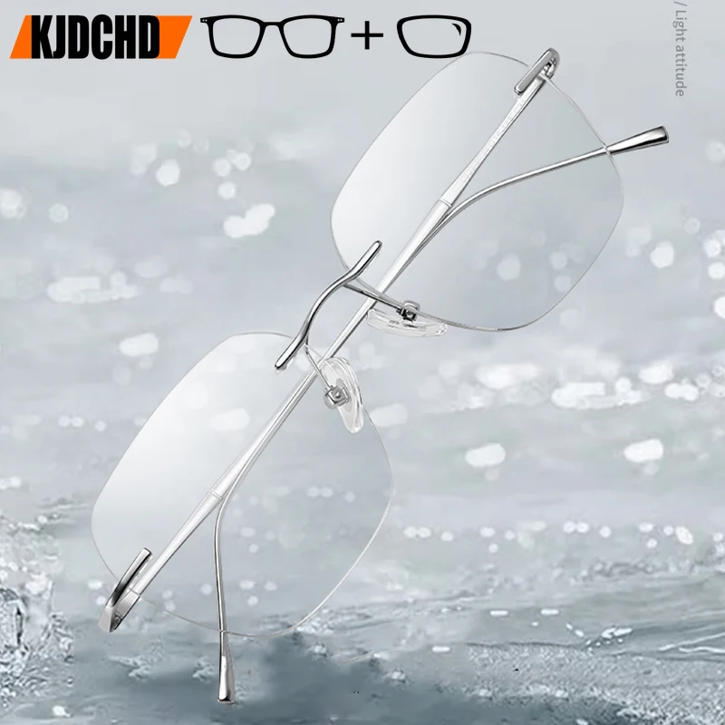 Ultra-light Business Rimless Glasses Frame Men Pure Titanium Recipe Optics Lenses Myopia Reading Eyewear Anti Blue Light Glasses