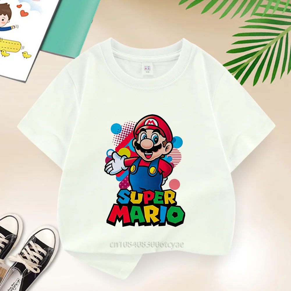 Summer Cotton Baby T-shirt Kids Mario Cartoon Short Sleeve Boys Girls Clothing Casual street Creative short sleeve ages 3-12