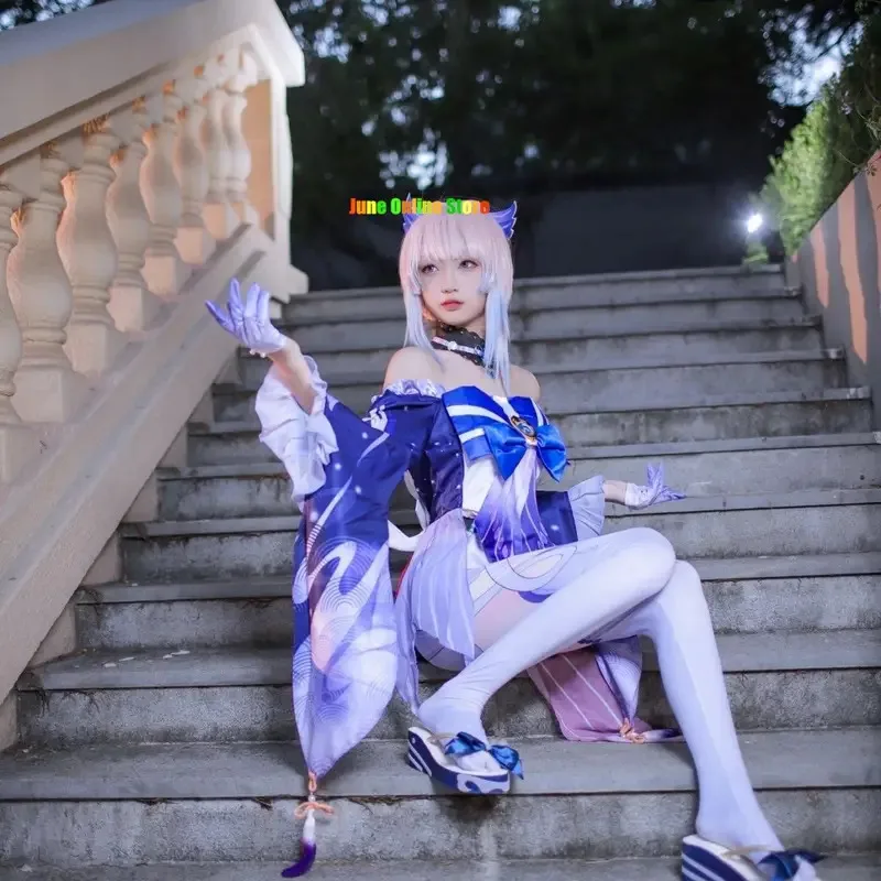 

DY20Sangonomiya Kokomi Cosplay Costume Genshin Impact Kokomi Tube Top Dress Set Cosplay Costume Outfits with Back Decoration Wig