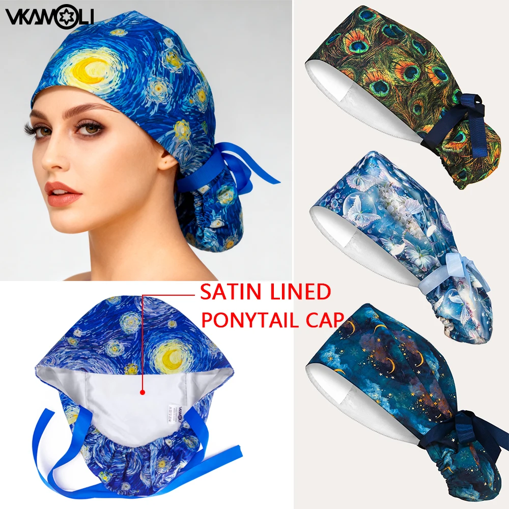 

Медицинская шапочка с атласной подкладкой для длинных волос. Шапочка-скраб для доктора и медсестры. Женская шапочка-скраб.