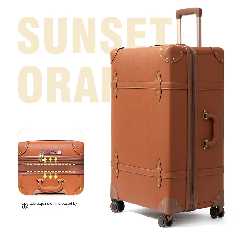 

New Retro Suitcase Expandable Explosion-proof Zipper PP+PC Luggage Trolley Case 20/24/28 inch Large Capacity Travel Suitcase