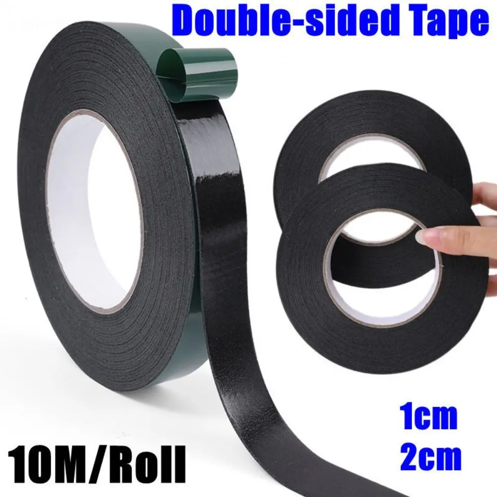 10M/Roll Green Film Black Double Sided Tape Sponge Strip Multifunctional PE Foam Tape Strong Self Adhesive 10/20mm Width
