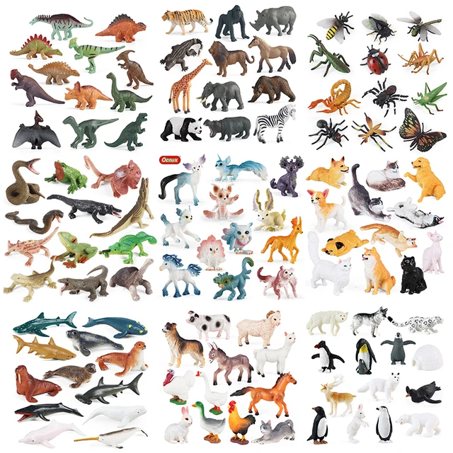 Oenux Montessori miniaturowy lew rekin koń dinozaur zwierzęta zestaw modeli figurki figurka Zoo śliczne edukacja zabawka dla dzieci prezent