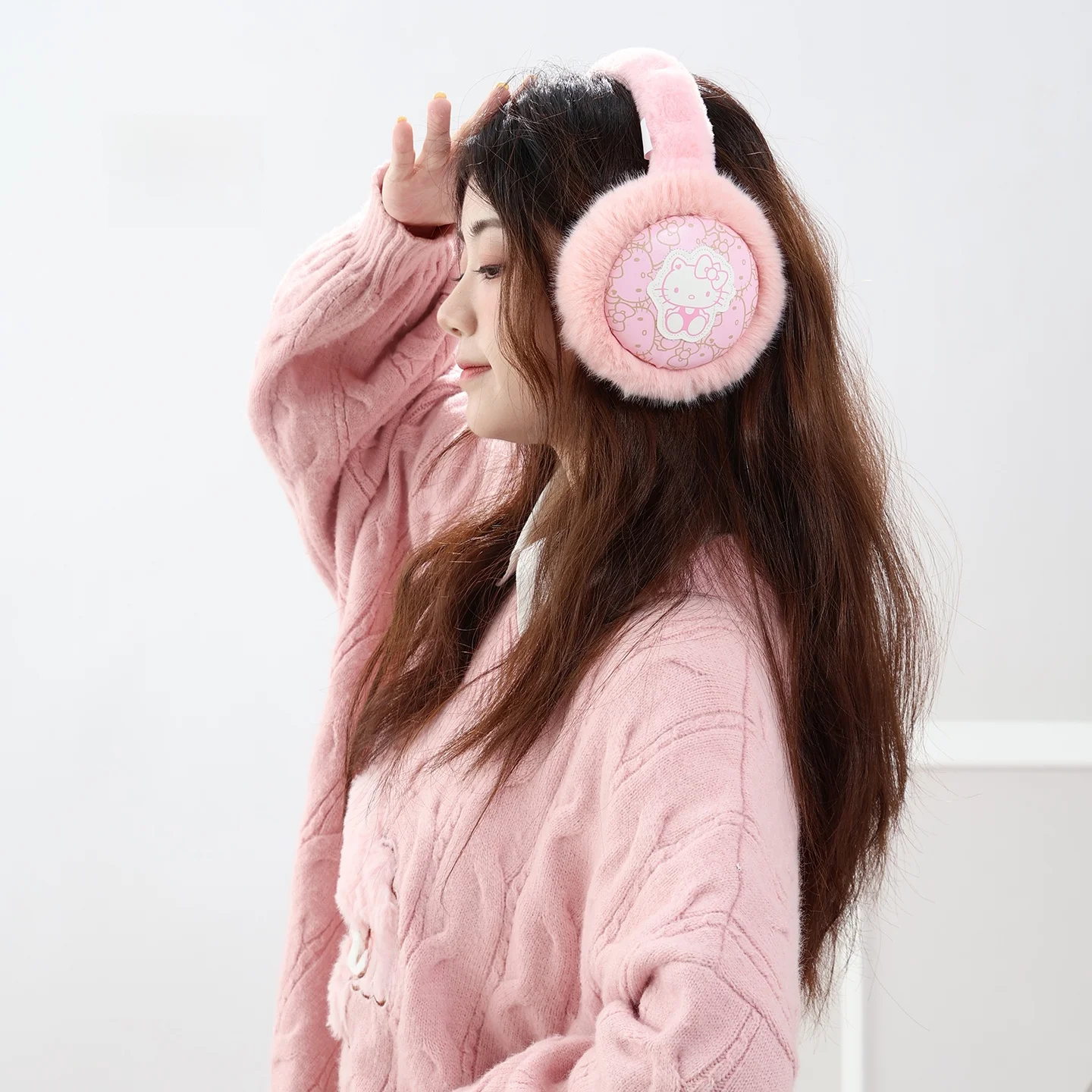サンリオ-ハローキティ-冬用イヤーマフ-レディース-暖かさ-防寒-かわいいイヤーカバー-乗馬用イヤーパッド-フェイクファー素材-イヤープロテクター