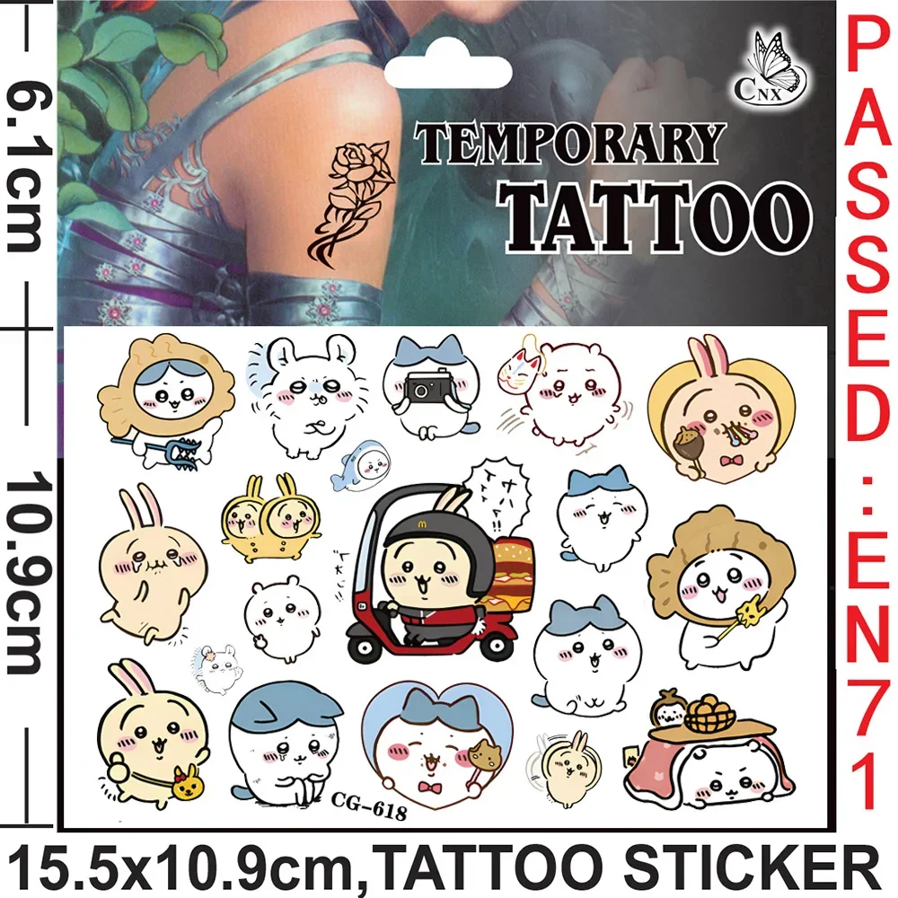 Chiikawa Cartoon Tattoo Sticker for Kids, Etiqueta descartável do tatuagem do partido, Usagi Cute Character Toy Gifts, Novo