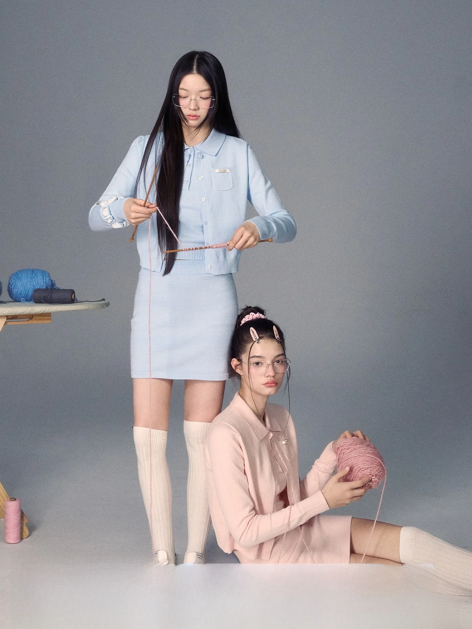 

La Lune Du cielNEAT Ele Knitted Cardigan Vest Skirt Women Autumn Collection Faion Sets Four in One Versatile Looks