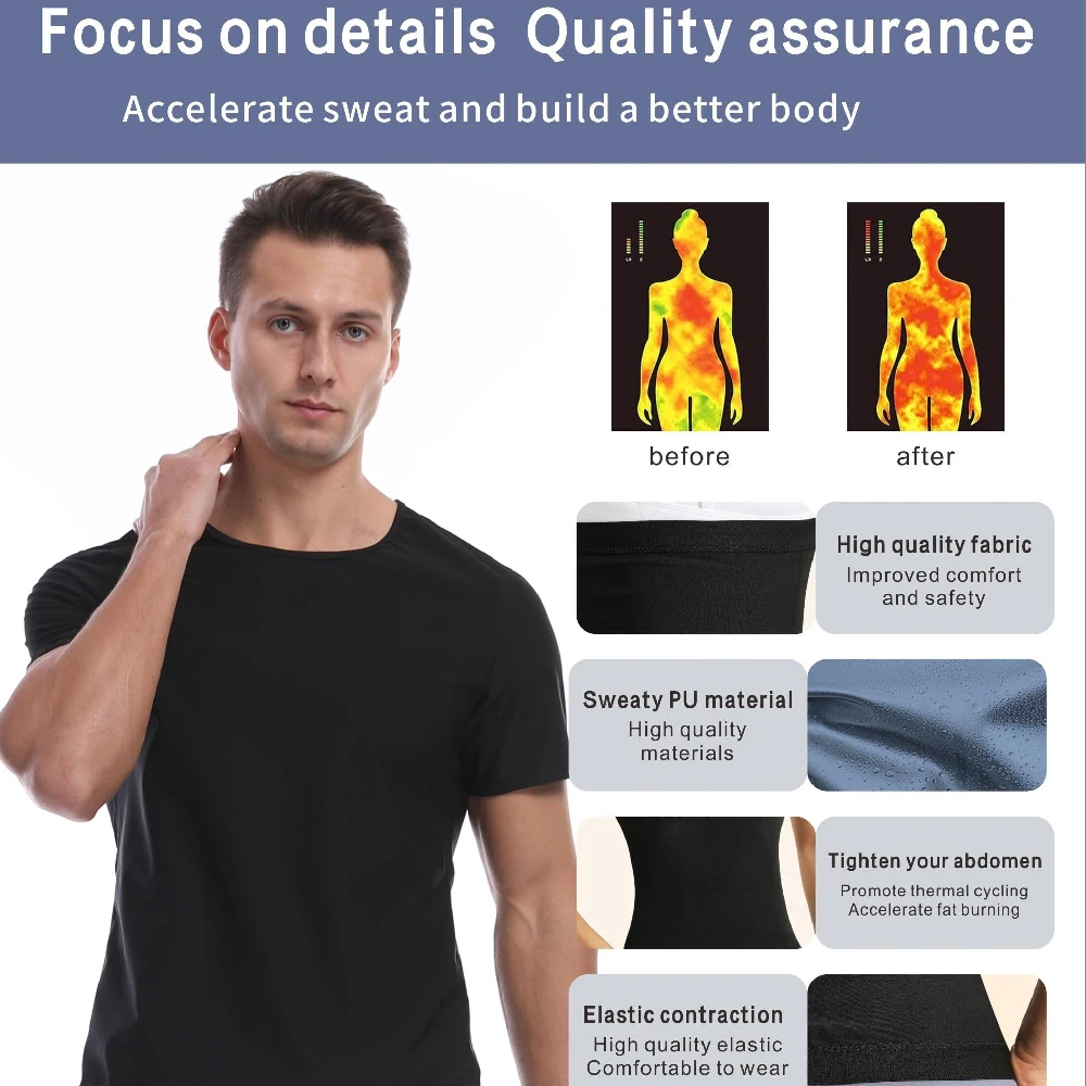 1PCS Short Sleeve Sauna Shirt for Men, Sweat Boost Compression Workout Shapewear, Slimming Sauna Suit Top for Fitness Running