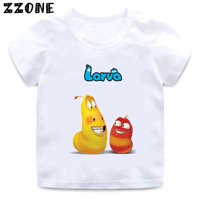 Cartoon Larva Print Kids Funny T Shirt Korea Hilarious Insect Larva Baby T-shirt Boys and Girls Summer White Clothes