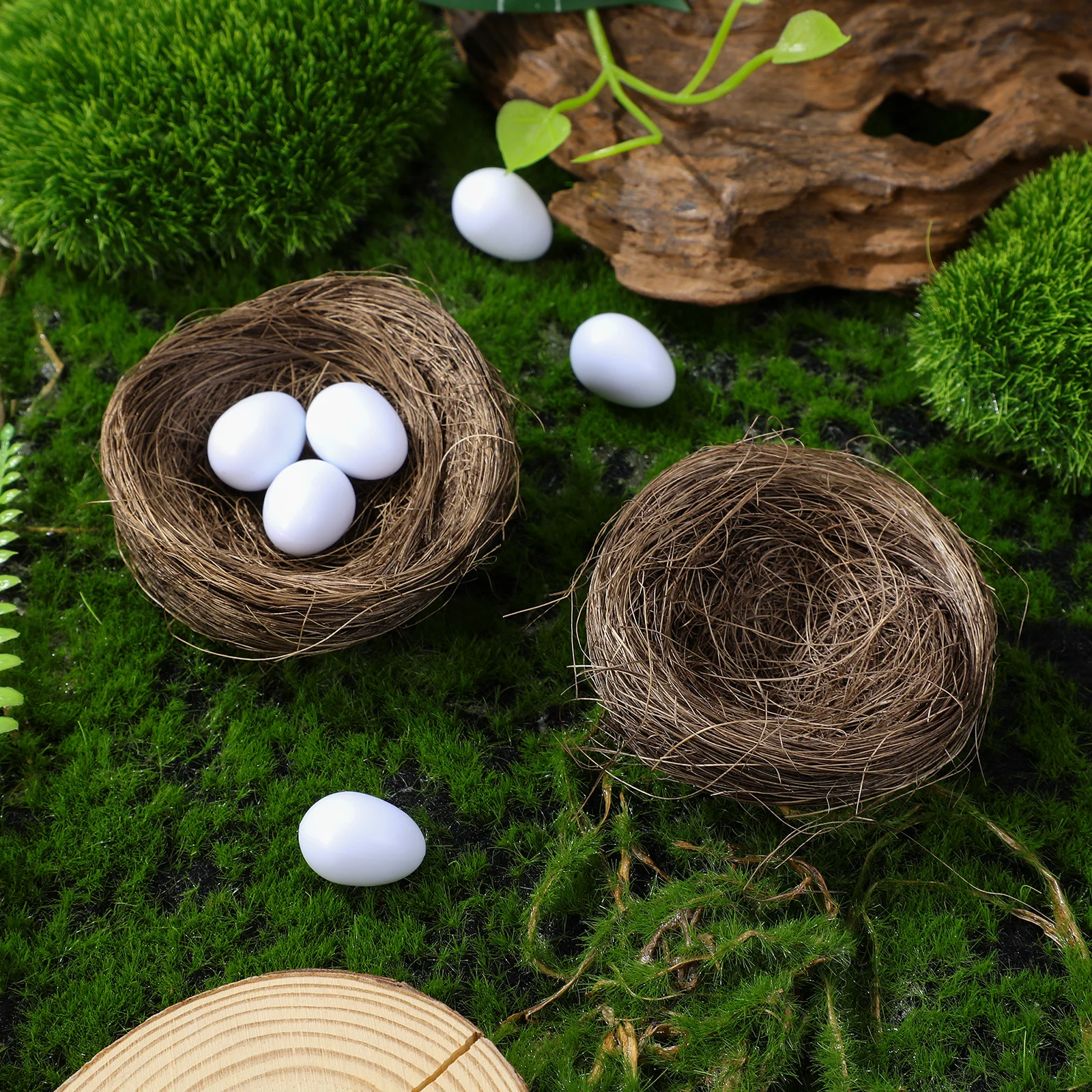 

16Pcs Bird Nest Ornament Simulated Garden Decor for Easter Party Outdoor Yard Mini Landscape Decoration Woven Artificial Nests