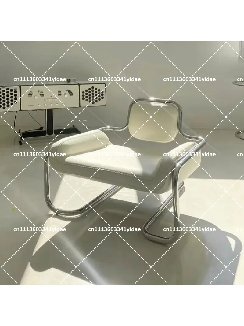 Mid-Century Modern Lounge Chair with Metal Legs, Brown Faux Leather Accent Chair for Living Room