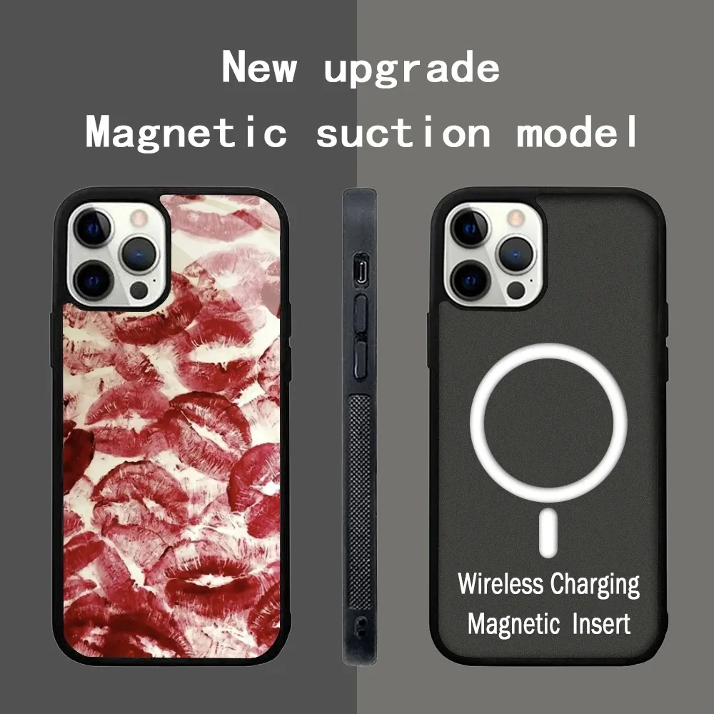 

Sexy Lipstick Print Phone Case Strong Magnetic For IPhone 15 14 13 Pro Max 11 12 Mini Alex For Magsafe Wireless Charging Cover