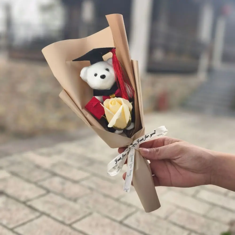 

New Plush Toy Graduation Bear Bouquet Gift Stunning Sunflower Soap Bouquet Chic Doctor Bear Bouquet Valentine'S Day