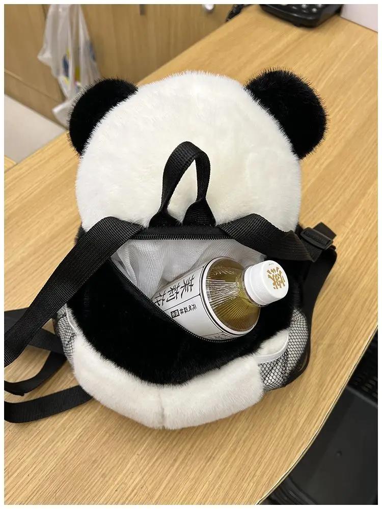 Cute Panda Plush Schoolbag para crianças Mochila de brinquedo dos desenhos animados Grande capacidade Lembrança de viagem Presente de aniversário Saco de armazenamento do telefone móvel