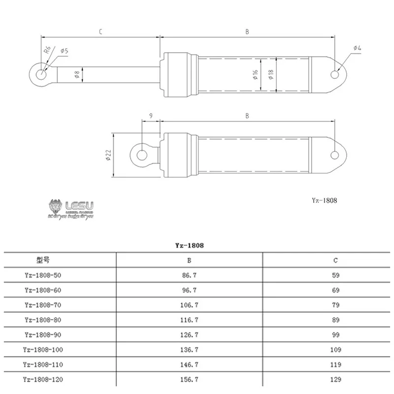 LESU 70Mm Hydrauliczny cylinder olejowy DIY 1/14 RC Wywrotka Model samochodu Tamiyay Outdoor Toys TH02449