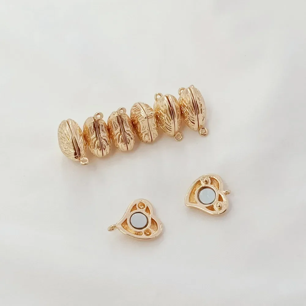 14K Gold-plated Brushed Heart Magnet Clasp, Heart-shaped End Clasp for Handmade DIY Bracelet & Necklace view 3