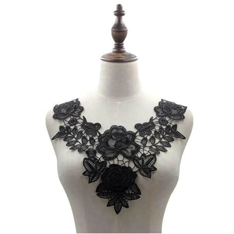 NEW rose embroidery flower lace collar Fabric Sewing Applique DIY guipure ribbon trim neckline Womens dresses cloth decor