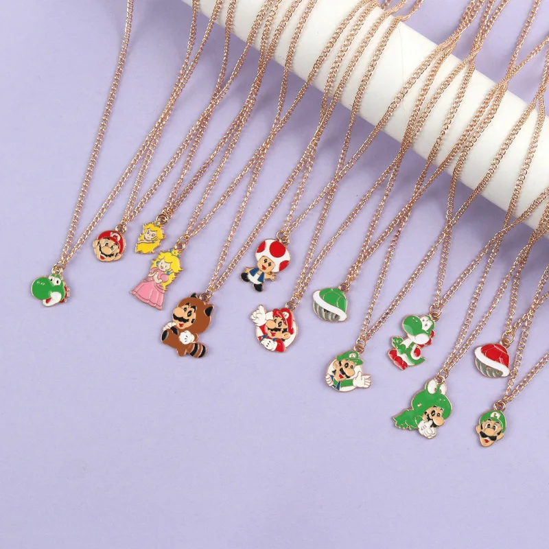 Super Mario Bros Necklace Toy Luigi Toad Anime Figure Character Alloy Pendant Ornament Children Classic Game Peripheral Gift