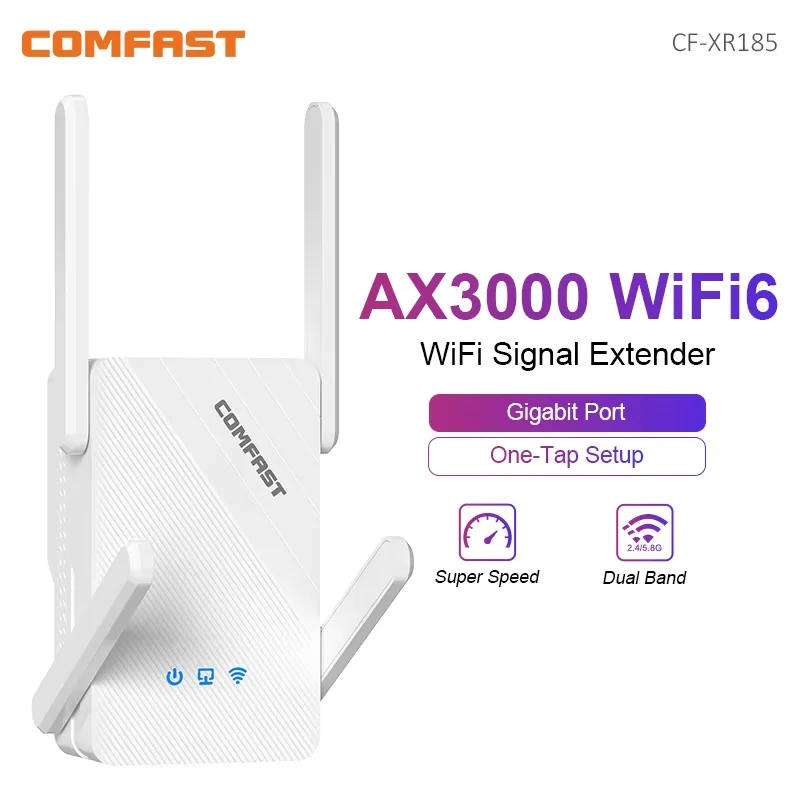 Comfast 3000Mbps WiFi 6 مكرر 2.4G & 5 جيجا هرتز ثنائي النطاق موسع لاسلكي 802.11ax منفذ جيجابت كامل للمنزل والمكتب CF-XR186