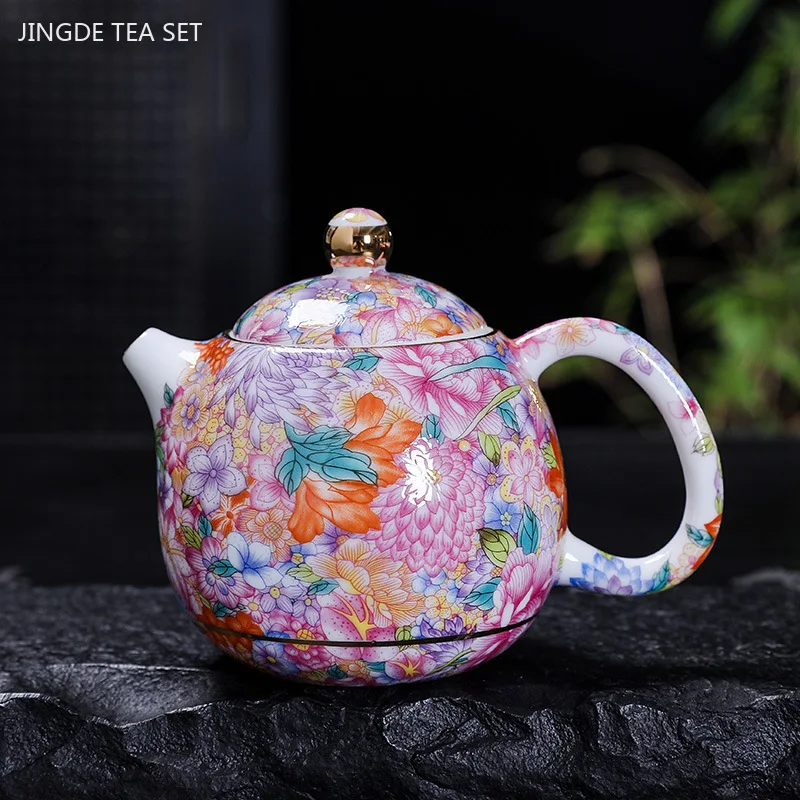 Imagem -06 - Personalizado Infusor de Chá Chinês Conjunto de Chá de Prata de Alto Grau Esmalte Cor Teaware Bule e Copo Conjunto Presente de Beleza Casa