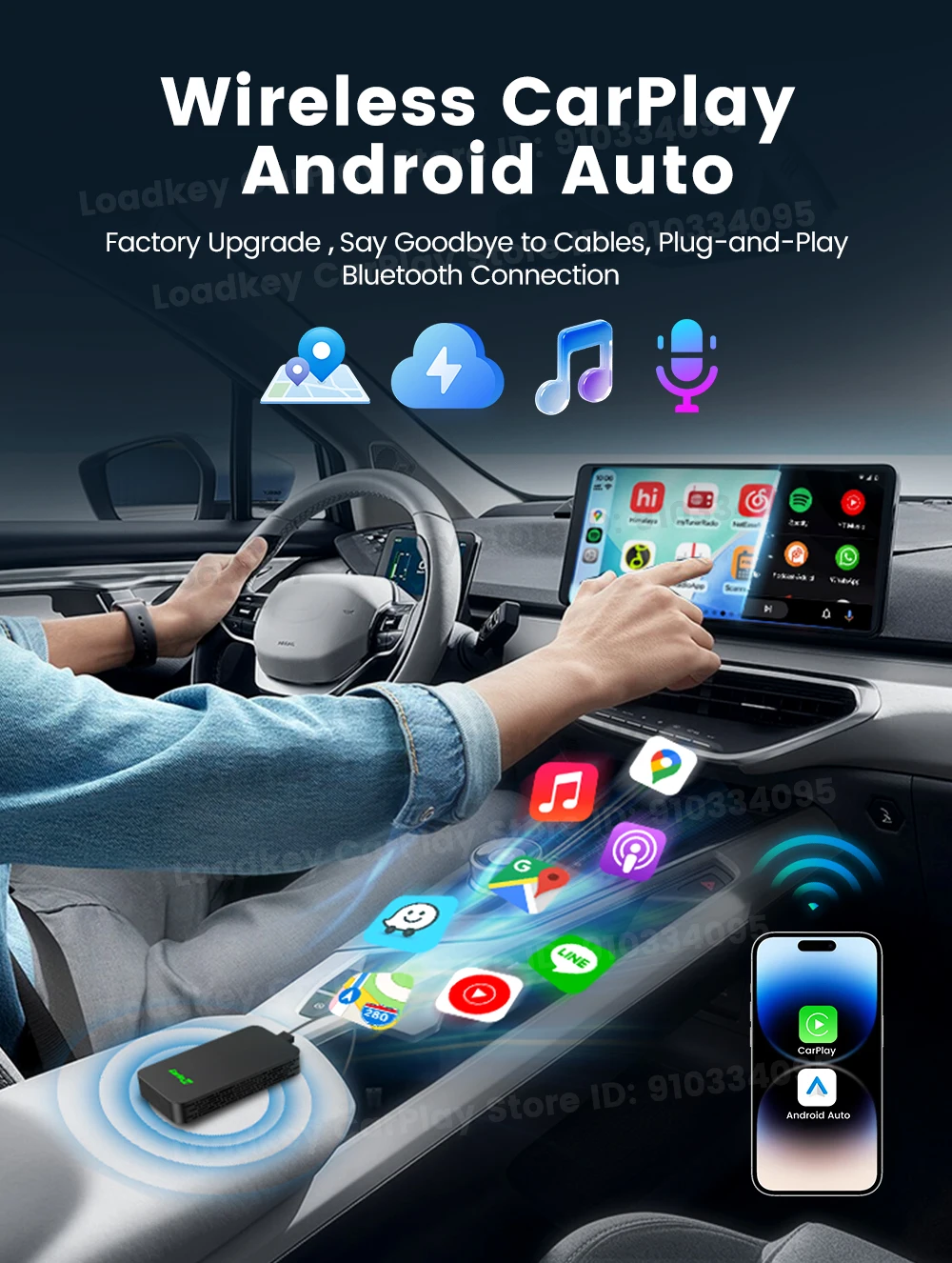 Carlinkit 5.0 2air Wireless CarPlay Android Auto Wireless Adapter 2in1 Plug and Play Auto Connection 5.8Ghz WiFi Bluetooth GPS