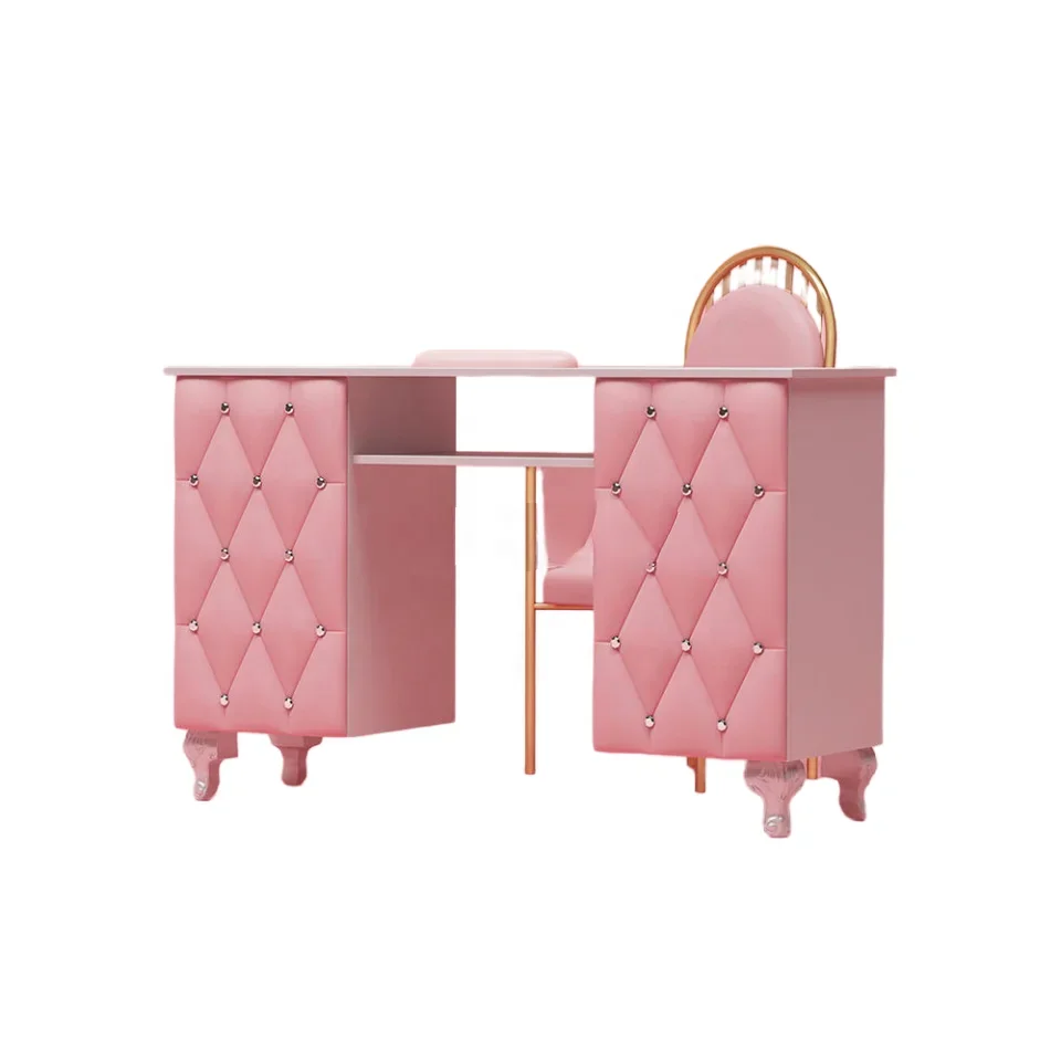 Modern workstation artist technician nail bar beauty salon pink manicure nail table