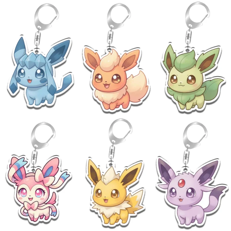 Porte-clés pour fans de jeux d'anime Pokémon Eevee Vaporeon Espeon Flareon, cadeaux, pendentif de sac à dos en acrylique recyclé, décoration, jouet rare