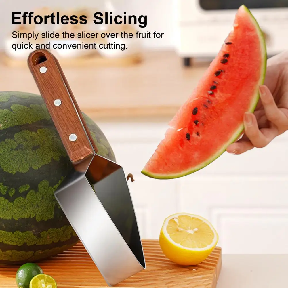 Easy Clean Watermelon Cutter Efficient Stainless Steel Watermelon Cutter with Wood Handle Labor-saving for Kitchen for Easy