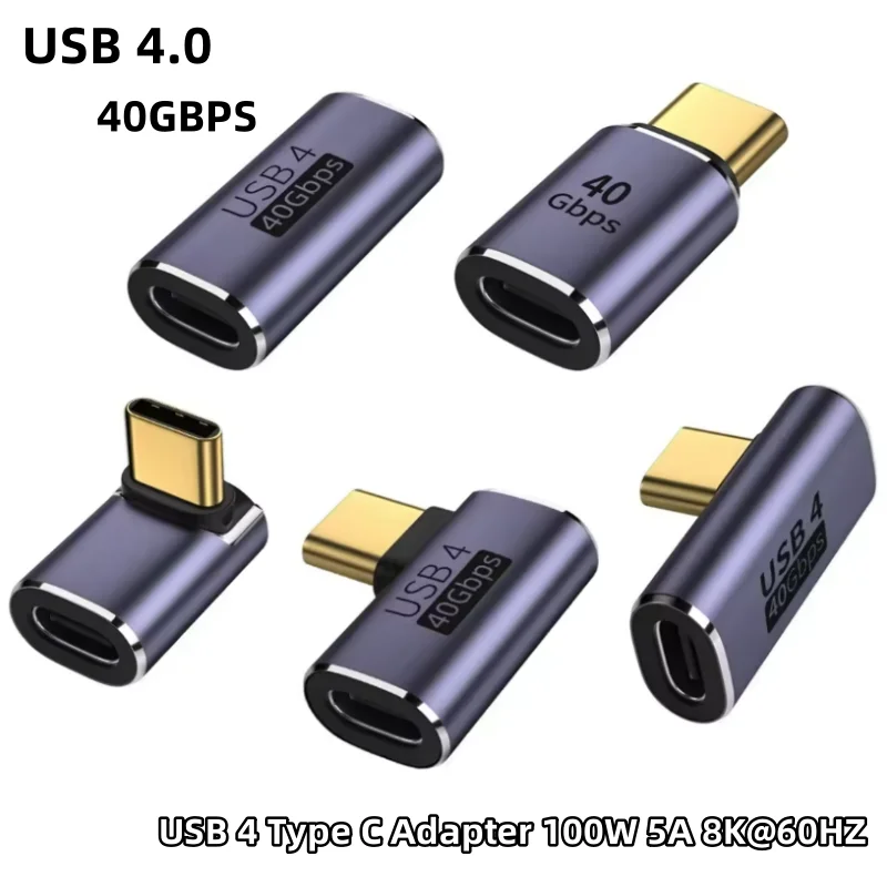 USB4.0 40Gbps OTG type C 90 degree Adapter 100W 5A USB C to Type C Fast Charging Converter USB C Data Adapter For Macbook 8K60HZ