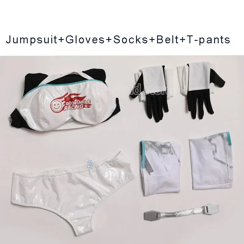 Disfraz de Cosplay de Anime Racing Miku, pelucas para mujer, mono de cuero Sexy, calcetines, guantes, traje de chica conejito, mono Sexy, disfraz de Halloween