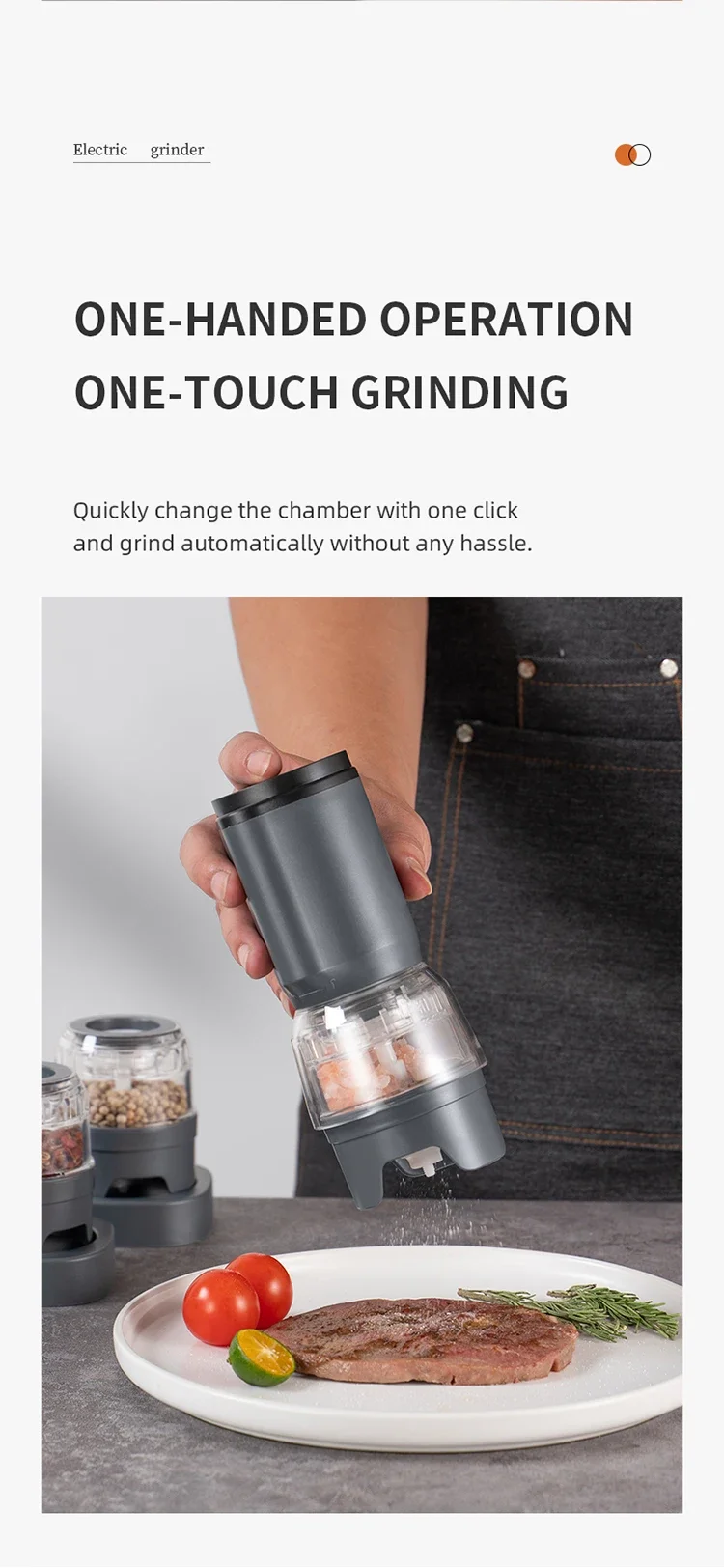 Electric Pepper Grinder Set Automatic Salt and Pepper Mills Rechargeable Adjustable Coarseness One-Handed Operation Grinder