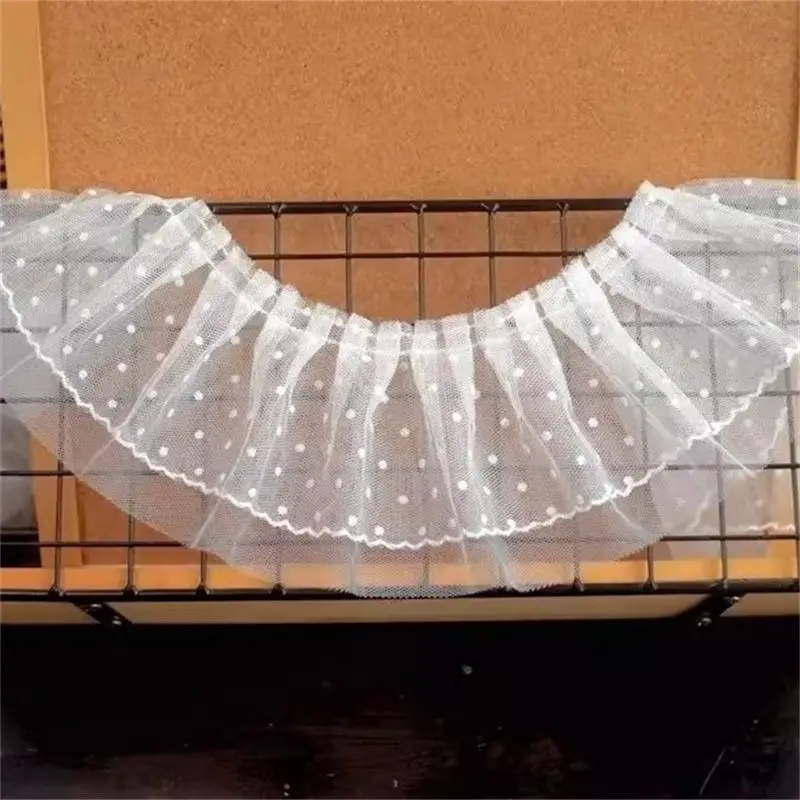 10CM wide black and white double pleated polka dot mesh lace dress skirt pet lolita DIY decoration view 4