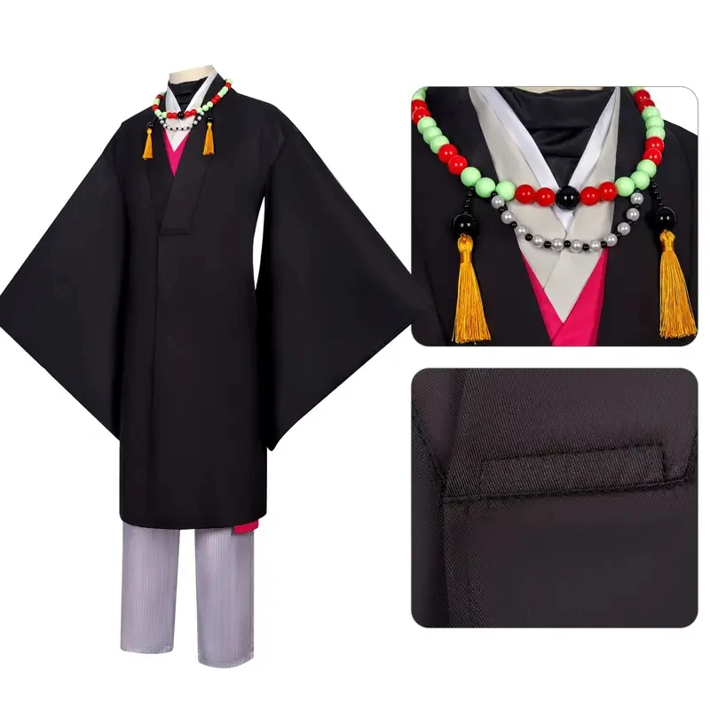 

ER1KAnime DemSlyare Costume Douma Youth Wig and black rob cosplay outfit for people Halloween Carnival Performance5H[[