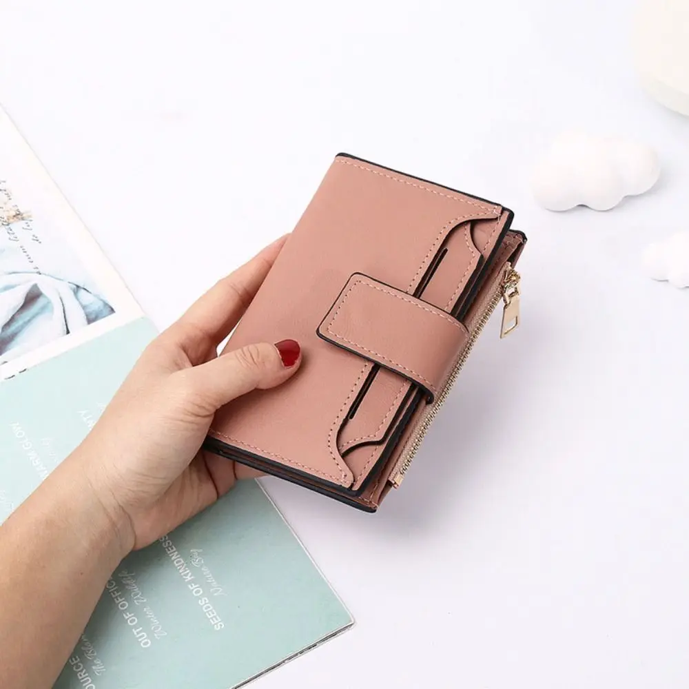 

Multifunctional PU Leather Wallet Multiple Card Slot Korean Style Short Wallet Candy Color Zipper Folding Card Holder Daily
