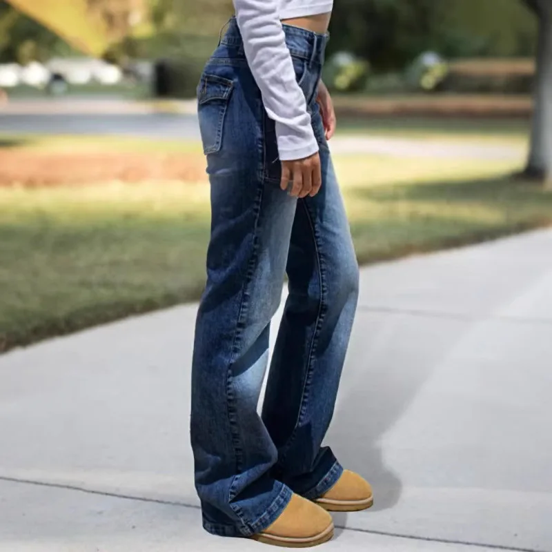 Neue Damenjeans im europäischen und amerikanischen Stil mit hoher Taille und schlankmachendem Design, vielseitige und lässige Hose mit weitem Bein