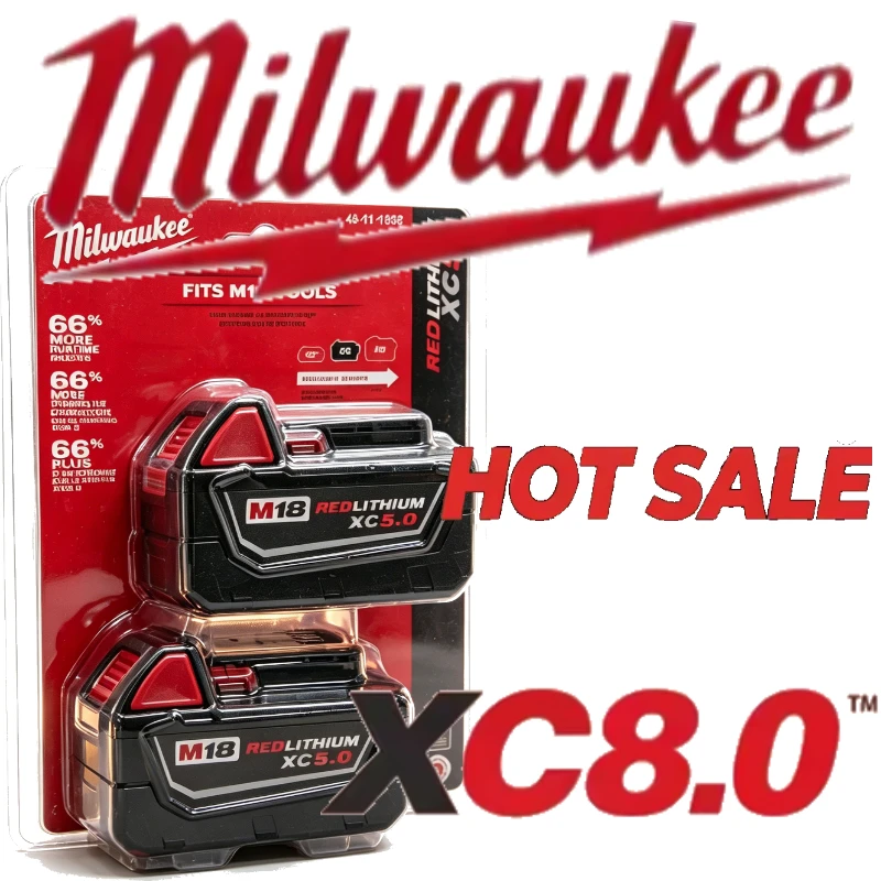 Milwaukee M18 XC8.0 RedLithium Max Capacity 18V 8000mAh Battery 48-11-1880 Rugged Rubber Case All M18 Cordless Tools