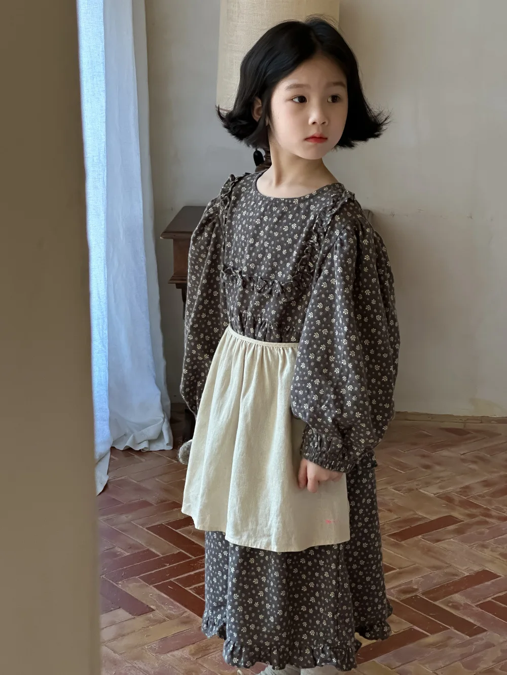 Dress Autumn Girl Korean Broken Flowers Long Sleeve Flower Edge Children Easy Causal 2024 Fashion Childrens Clothing Pleated