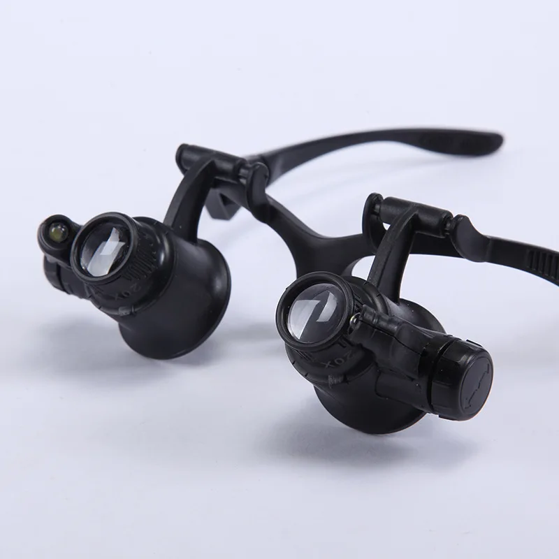 LED Head Mounted Magnifier Glasses 10X 15X 20X 25X Adjustable Hands Free Magnifying Glass for Jewelry Watch Repair Hobby Craft T