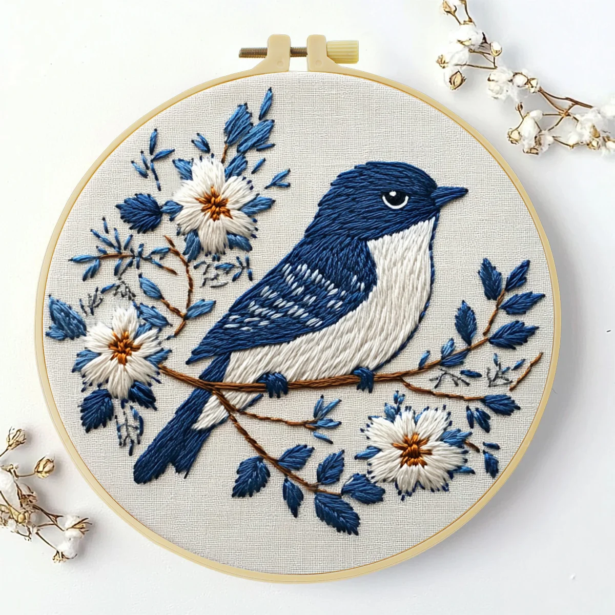 1 Stück 20X20CM/15X15CM 7,87/6,3 Zoll Der Vogel auf dem Ast Taschen-Stickerei-Starter-Kit DIY-Set für Anfänger Nadelkunst – Detail 4