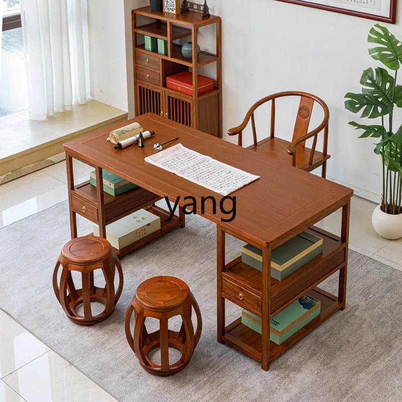 

LMM Chinese solid wood large board desk Golden rosewood boss office tea table