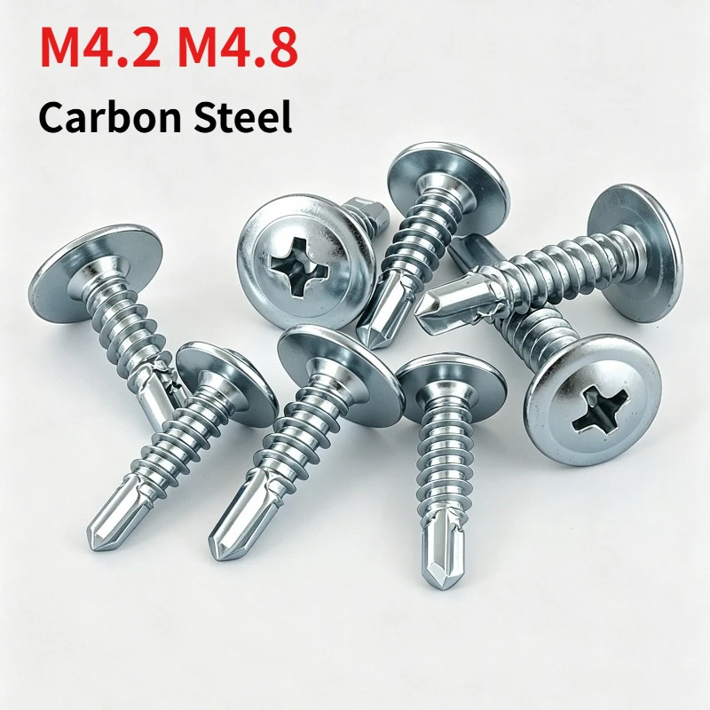 L: 13–90 mm M4.2 M4.8 Blue Zinc Plated Phillips Truss Head Self Drilling Screw, Large Flat Mushroom Head Self-drilling Fastener