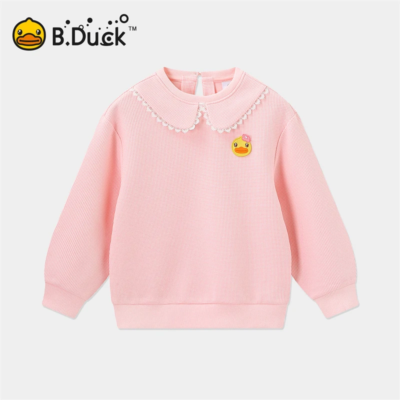 B.Duck Children's Clothing Girls' Sweatshirt New Autumn 2024 Style Children's Embroidered Doll Collar Pullover Tops