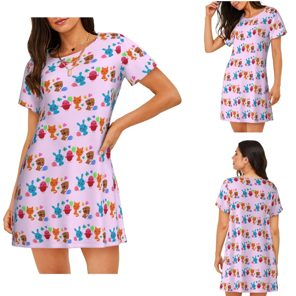 Custom Play Sago Mini Pink Short Sleeves Nightdress For Sleeping Sleepshirts Women Short Sleeve Nightgowns Loose Pajama Dress