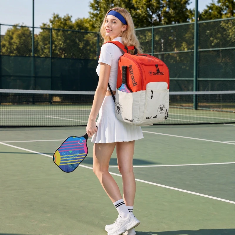 Pickleball Paddle Backpack, Tennis Racket Sports Bag with Separate Shoe Compartment, Gear Pockets, Breathable Back Carry Panel