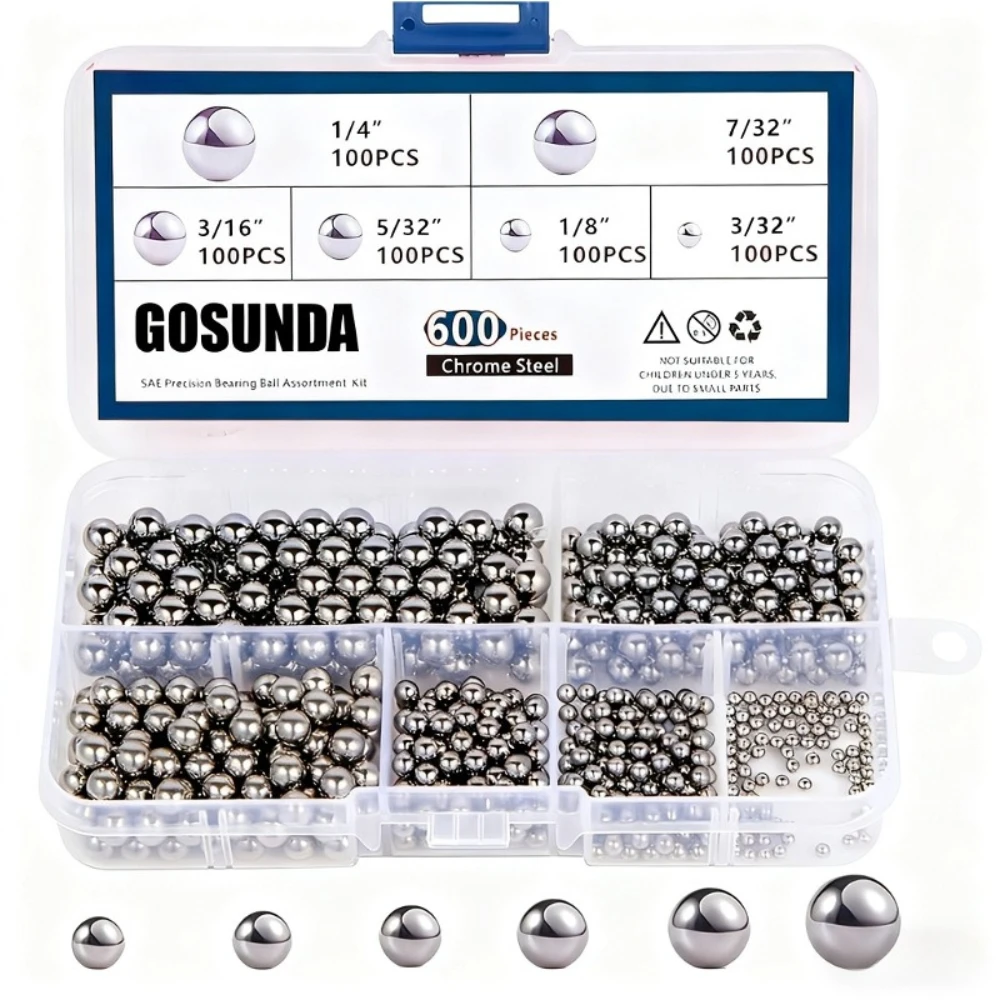 AliExpress NONE 600Pcs 304 Stainless Steel Precision Chrome Steel Bearing Ball Assortment Kit 1/4" - 3/32" Assorted Loose Bicycle Bearing Ball