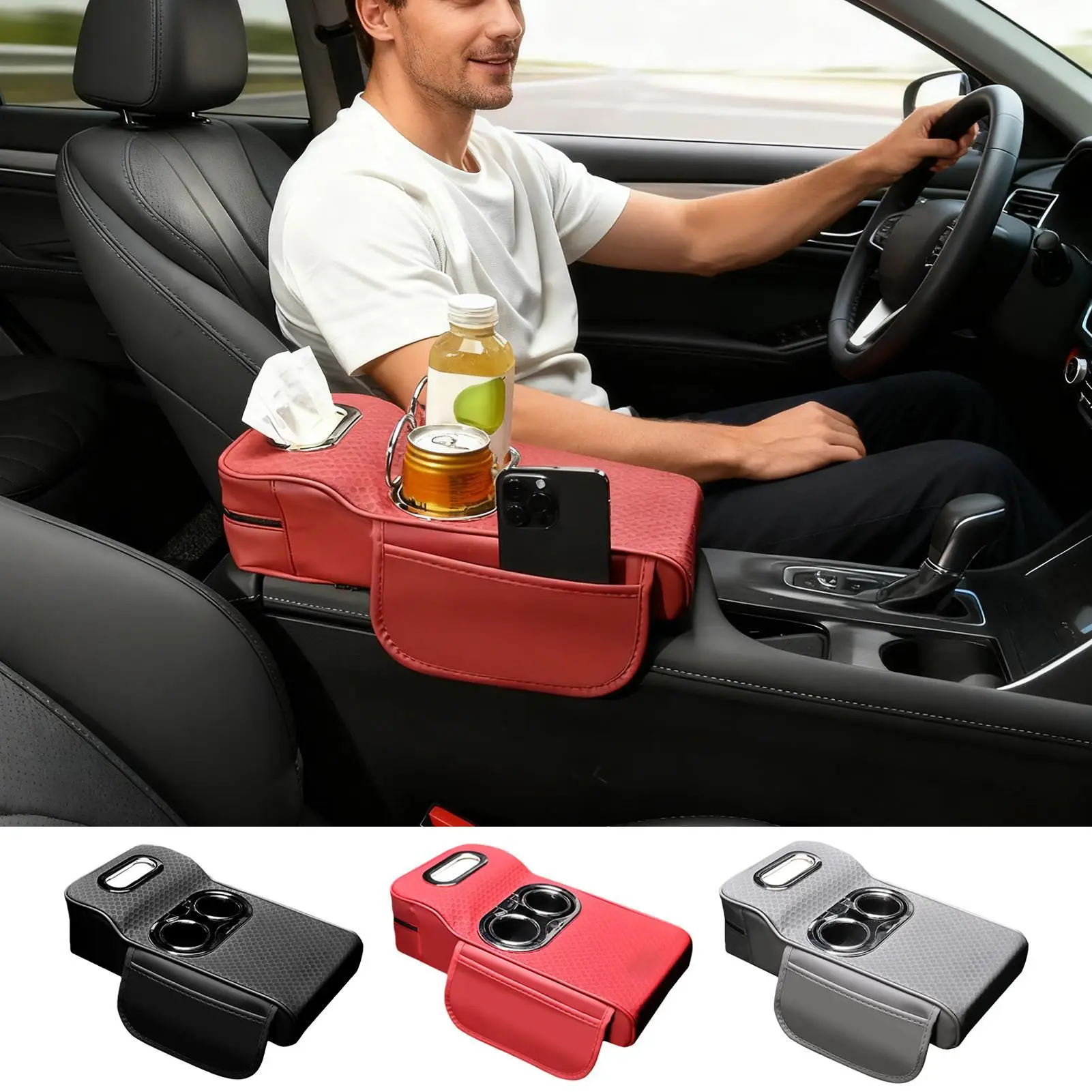 

Car Armrest Long-Lasting Organization with Elastic Strap Car Center Console Storage Box for Family Adults Men Women Automotive