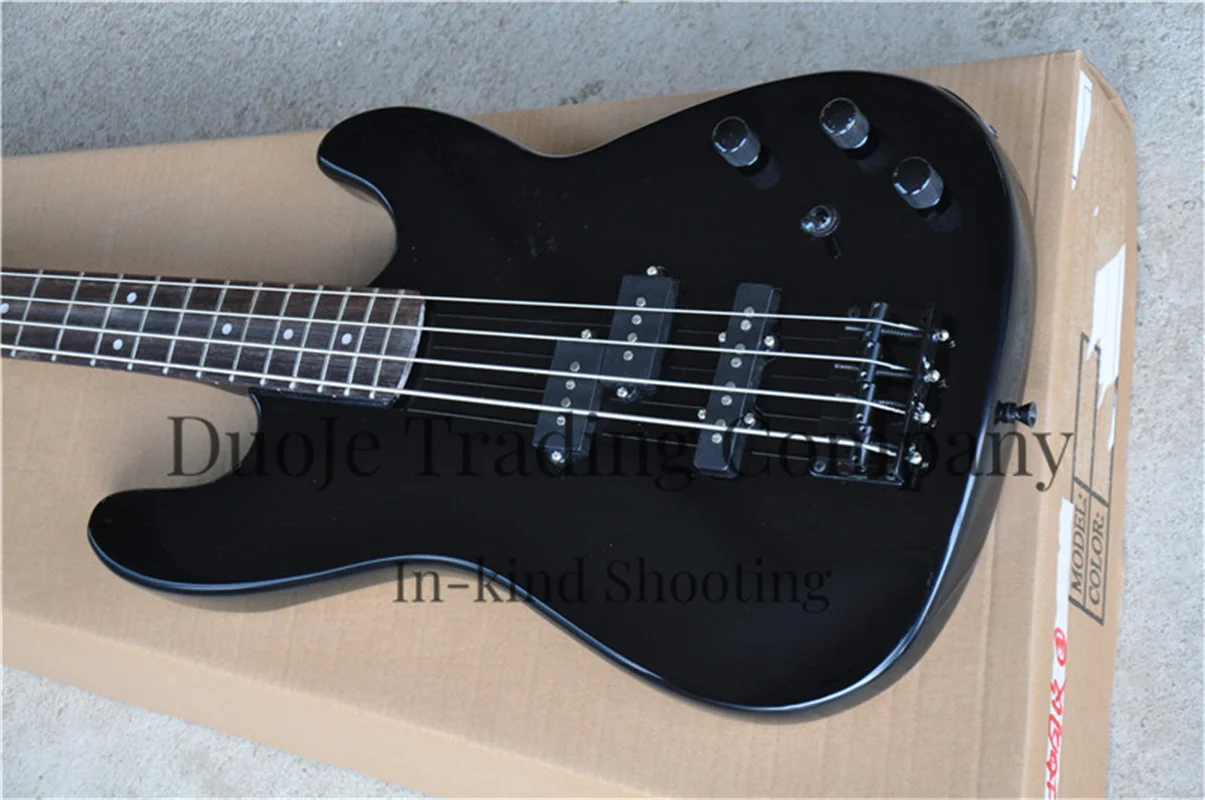 4-string electric bass Pre Ba Black body Rose wood fingerboard Black neck Fixed bridge Black tuner support customization