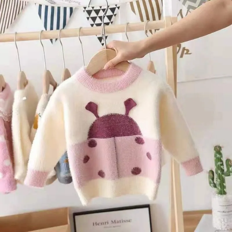 

1-8 Years Girls' Sweater Autumn And Winter New Fashion Warm Children's Sweater Cute Baby Jumper Kids Knitted Base Shirt